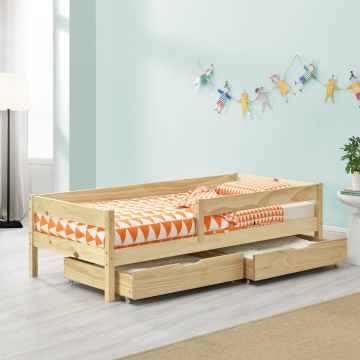 Letto per Bambino/Gioventú con 2 Cassetti 70x140 / 80x160 / 90x200 cm Lettino in Legno di Pino con Barriere di Protezione - Vari Colori 