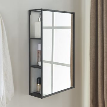 Specchio da Parete Sunne con Ripiani in Acciaio Nero 60 x 36 x 13 cm Rettangolare [en.casa] 