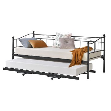 Divano in Metallo con Cornice Decorativa + Letto di Complemento con Gambe Pieghevoli e 4 Ruote, Sofa a 2-3 Posti di Seduta  e Secondo Letto Salvaspazio - Vari Colori