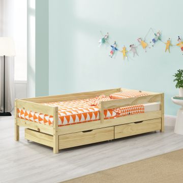 Letto per Bambino/Gioventú con 2 Cassetti 70x140 / 80x160 / 90x200 cm Lettino in Legno di Pino con Barriere di Protezione - Vari Colori 