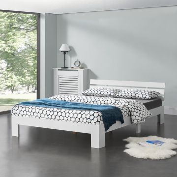 Struttura Letto in Legno di Pino con Testiera 140 x 200 cm Letto Francese in Stile Moderno - Bianco