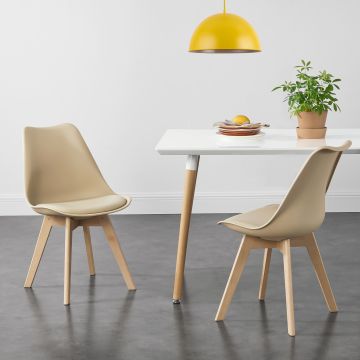 Set di 6 Sedie da Sala Pranzo con Gambe di Legno Massello di Faggio Seduta Imbottita e Rivestita in Similpelle - Vari Colori