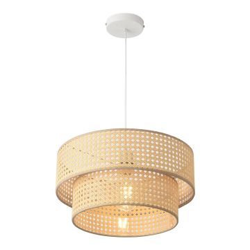 Lampada a Sospensione Ascot con 2 Paralumi Cilindrici Ø 40 cm - Effetto Rattan lux.pro