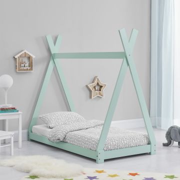 [en.casa] Letto per Bambino a Forma di Tenda Indiana 70 x 140 cm Lettino Tipi di Legno Pino in Stile Montessori - Color Menta