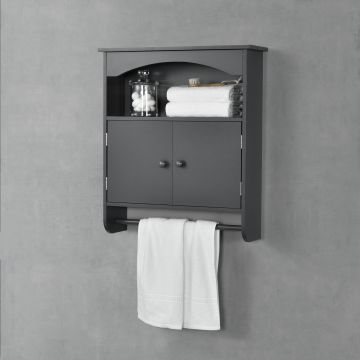 Armadietto Pensile a Bagno con Barra Portaasciugamano 61,3 x 53 x 15,5 cm Mobiletto a Muro con 2 Ante e Ripiani - Vari Colori 