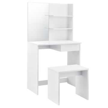 [en.casa] Tavolo Cosmetici con Specchio e Sgabello 141 x 75 x 39,7 cm Tavolo da Trucco con Cassetto Bianco