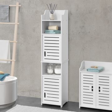 Mobiletto da Bagno a Terra 135 x 32 x 32 cm Armadietto a Colonna con 2 Ante 2 Scomparti e Ripiano Ripostiglio da Stoccaggio con Sportelli di Design - Bianco