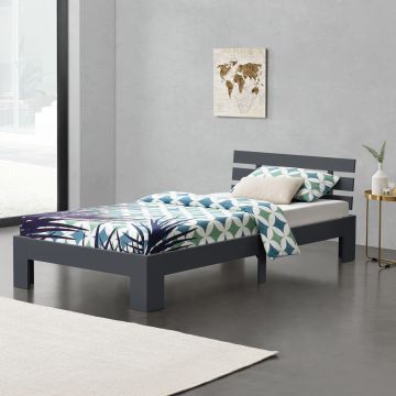 Struttura Letto in Legno di Pino con Testiera 90 x 200 cm Letto Singolo in Stile Moderno - Grigio Scuro