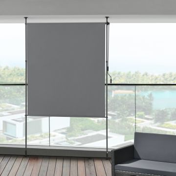 Schermo Verticale 'Cimarra' da Balcone con Pali Telescopici Regolabili in Altezza tra 230 - 310 cm - Larghezza 200 cm - Grigio Scuro [pro.tec]