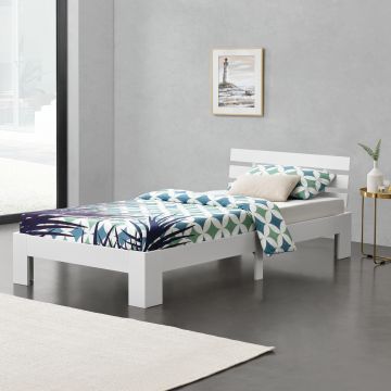 Struttura Letto in Legno di Pino con Testiera 90 x 200 cm Letto Singolo in Stile Moderno - Bianco