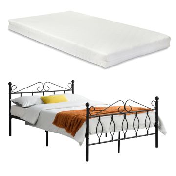 Struttura Letto in Metallo con Testiera e Pediera in Stile Romantico/Classico con Materasso 90/120/140 x 200 cm Letto 1 Piazza e Mezza/ Francese/Singolo - Nero 