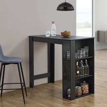 Bancone Tavolo Alto da Bar 120 x 60 x 105,5 cm Penisola Cucina con 3 Ripiani - Nero