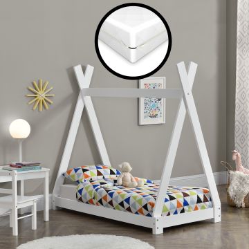 [neu.haus] Letto per Bambini con Materasso a Schiuma Fredda 70 x 140 cm Fodera Rimovibile Öko-Tex Standard 100 made in EU Bianco