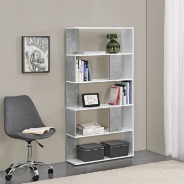 Libreria a 5 Ripiani 159 x 80 x 23,5 cm Scaffale in Design Moderno Mobile Divisorio Portaoggetti / Organizzatore per Soggiorno - Bianco/Effetto Cemento