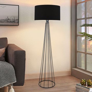 Lampada da Terra 'Neath' Altezza 155 cm - Piantana con Paralume Cilindrico in Tessuto Lampada a Stelo in Metallo - Antracite / Nero - lux.pro