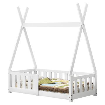 [en.casa] Letto per Bambino a Forma di Tenda Indiana con Sponde Lettino Tipi di Legno Pino con Barriere 70 x 140 cm Bianco Opaco con Sbarre