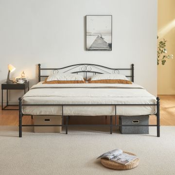 Letto Doppio Florenz in Acciaio con Testiera Alta Decorativa 180 x 200 cm Nero [en.casa]