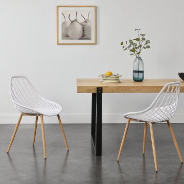 [en.casa] Set da 2 Sedie di Design in Plastica con Gambe in Metallo per Sala da Pranzo / Ristorante / Sale di Attesa - Bianco