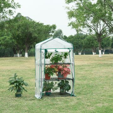 Serra da Giardino Chaam a 3 Piani a Rete 125 x 69 x 49 cm Bianco [en.casa]