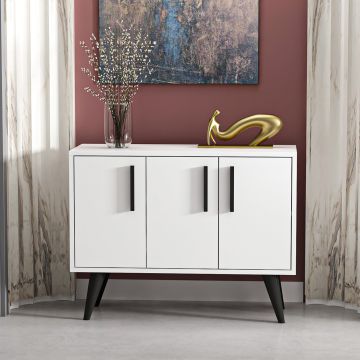 Mobile Basso Contenitore 'Gedved' Armadietto a 3 Ante Credenza su 4 Gambe - Bianco/Nero [en.casa]