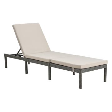 Lettino Prendisole Rivestito in Polyrattan - Sdraio con Materassino Incluso - Schienale Reclinabile in 4 Posizioni - Supporto Fino a 120 kg - Mobile da Giardino/Terrazzo/Piscina - Beige