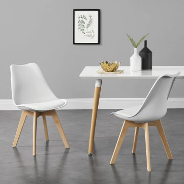 [en.casa] Set di 2 Sedie Sala da Pranzo con Gambe di Legno Massello di Faggio Seduta Imbottita - Bianco