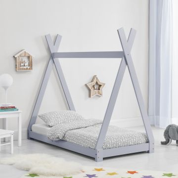 [en.casa] Letto per Bambino a Forma di Tenda Indiana 80 x 160 cm Lettino Tipi di Legno Pino in Stile Montessori - Grigio Chiaro