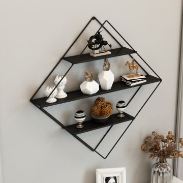 Scaffale Pensile a Forma di Rombo Consolle Romboidale a Muro con 3 Ripiani Mensola da Parete in Metallo 66 x 50 x 9  cm Nero [en.casa] 