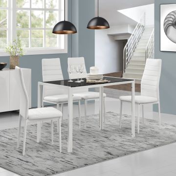 [en.casa] Tavolo da Pranzo con Piano in Vetro e Struttura in Acciaio (AxLxP) 75 x 105 x 60 cm Posti fino a 4 Persone - Telaio Bianco con Piano in Vetro Nero