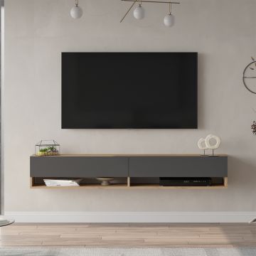 Consolle da Parete 'Laitila' con 2 Ante e Scomparti Mobile Pensile Porta TV 180 cm - Effetto Rovere / Antracite [en.casa]