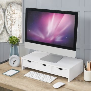 Supporto Rialzo Ruovesi per Monitor con 3 Cassetti - Bianco [en.casa] 