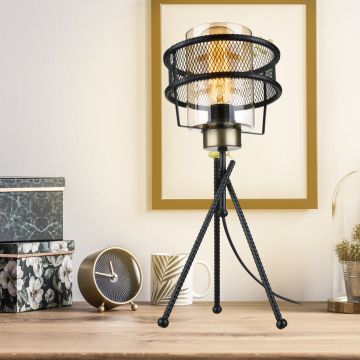 Lampada da Tavolo 'Burton' con Base a Treppiede e Paralume Circolare - Nero [lux.pro]