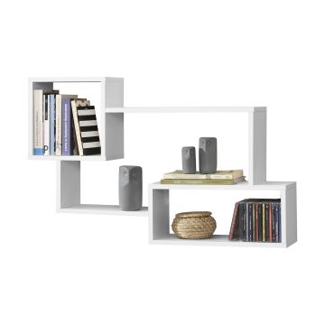 Mensola da Parete / da Muro con 3 Scomparti a Cubo/Rettangolo 87 x 18 x 54 cm Scaffale Pensile con Ripiani Portaoggetti Libreria - Bianco