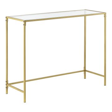 Tavolo Consolle da Ingresso/Soggiorno 100 x 35 x 80 cm Mobile di Appoggio con Telaio in Accaio Color Oro e Piano in Vetro