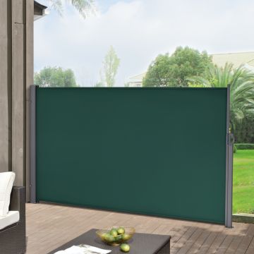 Paravento Estraibile (AxL) 160x300 cm Frangivento in Tessuto Impermeabile per Terrazza/Giardino Schermo Laterale Divisorio - Verde Scuro