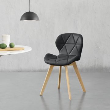 Set di 2 Sedie Imbottite per Sala di Pranzo/Attesa/Salotto/Studio - 2 Sedie in Stile Trapuntato - Rivestimento in Similpelle, Gambe in Legno di Faggio - Nero