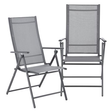 Set di 2 Sedie con Braccioli ad Uso Esterno Giardino/Terrazza 2 Poltrone Pieghevoli con Schienale Reclinabile - Grigio Chiaro