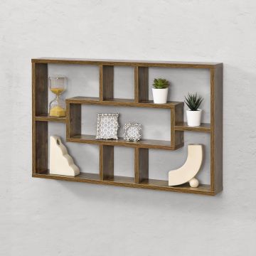 Mensola da Parete a Forma Rettangolare con 7 Scomparti 77 x 10 x 48 cm Scaffale Pensile con Ripiani Portaoggetti Libreria - Effetto Legno Scuro