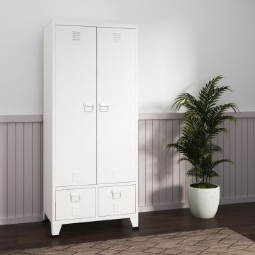 Armadio Hankasalmi per Guardaroba con Cassetti 180 x 90 x 40 cm Acciaio Bianco [en.casa] 