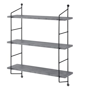 [en.casa] Scaffale da Parete a 3 Ripiani Scaffale da Muro Libreria Pensile con Ripiani Regolabili in Altezza 48 x 15 x 63.5 cm - Effetto Cemento / Nero