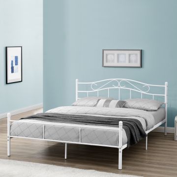 Letto Doppio Florenz in Acciaio con Testiera Alta Decorativa 180 x 200 cm Bianco [en.casa]