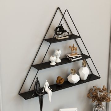 Scaffale Pensile a Forma di Piramide Consolle Triangolare a Muro con 3 Ripiani Mensola da Parete in Metallo 59 x 70 x 9 cm Nero [en.casa] 