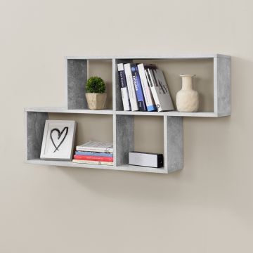 Mensola da Parete con 4 Scomparti a Cubo / Rettangolo 100 x 19,5 x 53 cm Scaffale Pensile con Ripiani Portaoggetti Libreria - Effetto Cemento