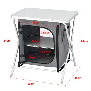 Mobile Portatile da Campeggio (AxLaxP) 64 x 60 x 45 cm Armadietto/Credenza da Esterni in Alluminio, Chiusura con Cerniera, Struttura Pieghevole + Borsa di Trasporto - Grigio Scuro