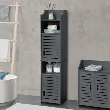 Mobiletto da Bagno a Terra 135 x 32 x 32 cm Armadietto a Colonna con 2 Ante 2 Scomparti e Ripiano Ripostiglio da Stoccaggio con Sportelli di Design - Grigio Scuro