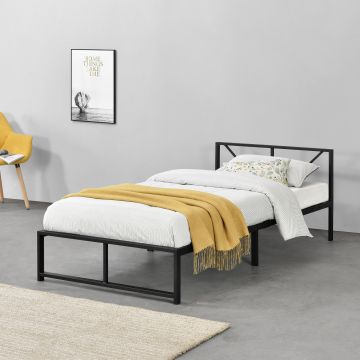 Struttura Letto in Metallo 90/140/180x200 cm Letto Matrimoniale/Francese/Singolo con Testiera Decorativa Letto in Stile Classico/Moderno - Nero 