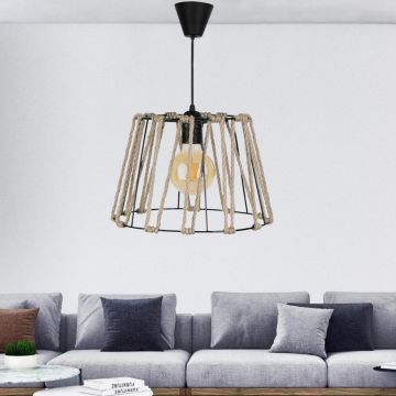 Lampada a Sospensione 'Maidenhead' Lampada da Soffitto con Paralume a Gabbia con Corda di Iuta Lampadario in Stile Industriale - Nero - lux.pro 