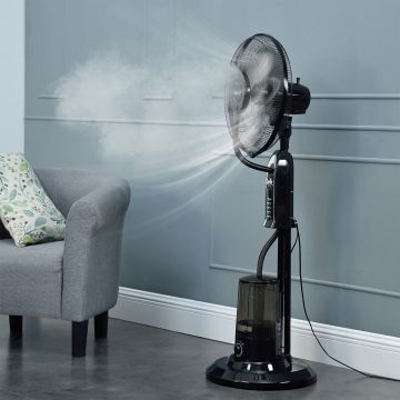 Ventilatore a Piantana con Nebulizzatore Regolabile - 3 Velocitá, Modalitá Oscillazione, Testa Inclinabile - Motore 75W Timer a 60 min. - Nero