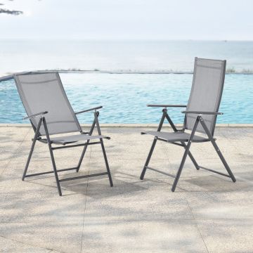 Set di 2 Sedie con Braccioli ad Uso Esterno Giardino/Terrazza 2 Poltrone Pieghevoli con Schienale Reclinabile - Grigio Chiaro