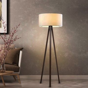 Lampada da Terra 'Newport' - Altezza 140 cm - Piantana Tripode Lampada a Treppiedi con Paralume in PVC / Tessuto - color Crema - lux.pro